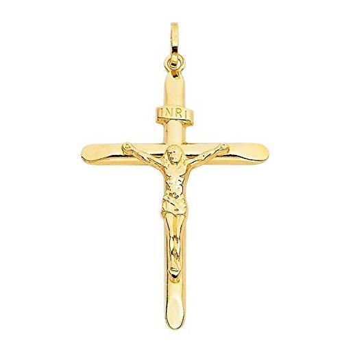 PRINS JEWELS ciondolo a forma di croce con gesù, in oro giallo 750, 18 carati, unisex, oro