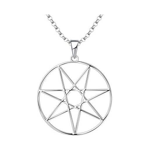 JO WISDOM collana heptagram argento 925 donna, ciondolo catenae stella a sette punte, emblema amuleto talismano charm