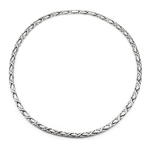 Wollet jewelry - collana magnetica terapeutica, in titanio e germanio massiccio, unisex, lunghezza 53,34 cm, spessore 5 mm, acciaio inossidabile, colore: silver, cod. Wollet