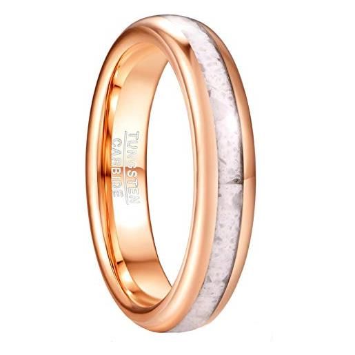 GALANI anello di proposta donna uomo oro rosa carburo di tungsteno 4mm anelli di fidanzamento con marmo bianco per compleanno promessa matrimonio taglia 17.5