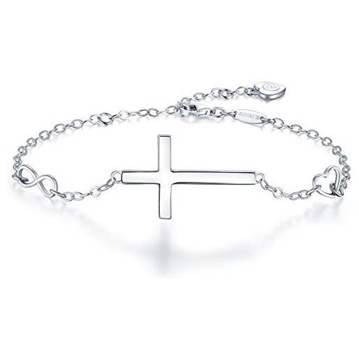 BlingGem bracciali ispiratore croce religiosa in buona fede 925 sterline argento cristiano infinity classic regalo di gioielli per la festa della mamma