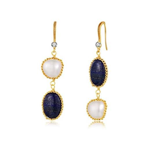 PHNIBIRD orecchini fatti a mano con perle barocche d'acqua dolce e lapislazzuli orecchini in oro 18 carati regali pendenti per le donne