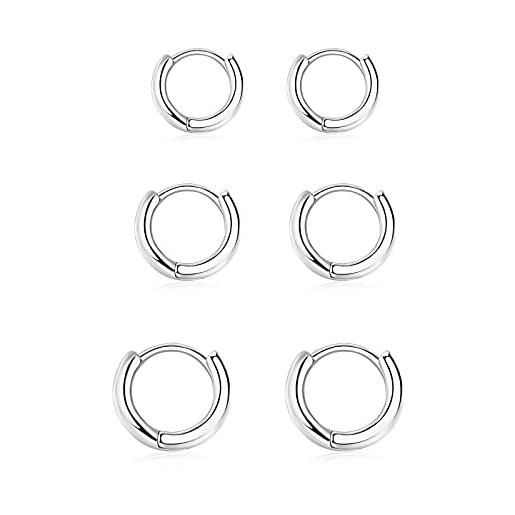 GMEDRIDAS 3 paia orecchini cerchio argento 925 per donna, orecchini cerchio piccoli set orecchini donna argento orecchini bambina anallergici 10mm, 12mm, 15mm