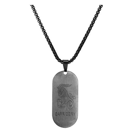 AFSTALR segno zodiacale collana capricorno pendente piatto militare nero zodiaco collana regalo di natale uomo