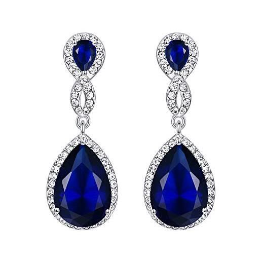 EVER FAITH orecchini donna, EVER FAITH cristallo austriaco zircone matrimonio 8-forma orecchini pendenti blu argento-fondo