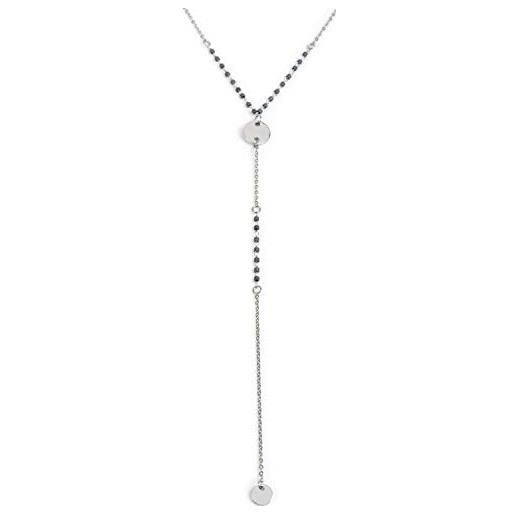 styleBREAKER collana da donna in acciaio inossidabile a 3 fili con perle e ciondoli rotondi, catena forzatina, catenina, gioiello 05030055, colore: argento/blu-grigio
