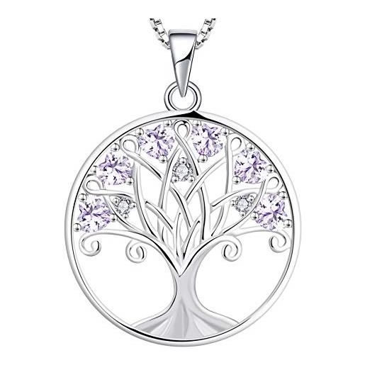 YL collana albero della vita per donna argento 925 con giugno pietra portafortuna alessandrite ciondolo, 45+3 cm