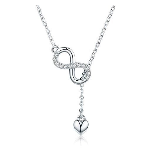 Cicili collana donna gioielli traforato zircone fortunato numero 8 mini amore cuore pendenti regolabile gioielleria in argento sterling 925, compleanno natale san valentino donna regalo idea