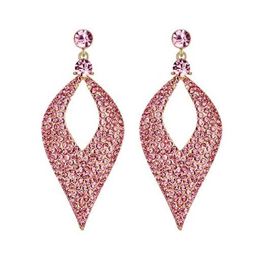 Clearine orecchini boemia boho cristallo vuoto foglia lampadario orecchini pendenti rosa oro-fondo