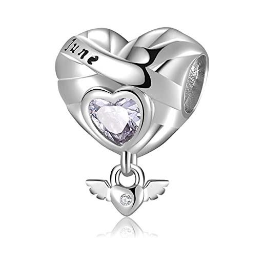 Magic Charms birthstone per braccialetti di donna in 925 sterling silver cuore ciondolo personalizzato zirconi di pietra per europa bracciale e collana regali di compleanno (giugno)