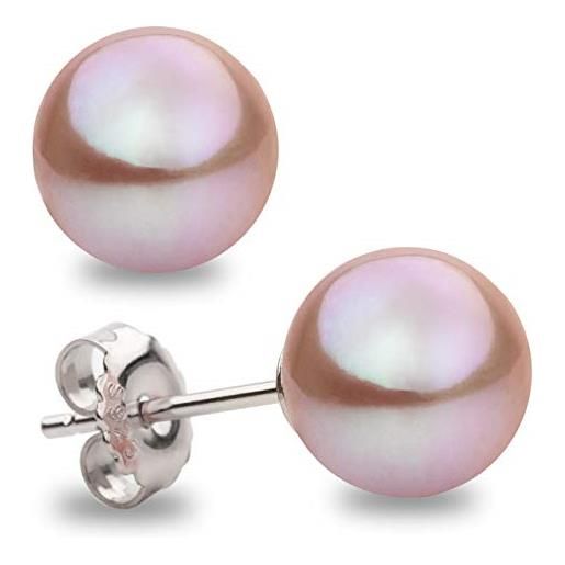 Secret & You orecchini da donna con perle coltivate d'acqua dolce rotondi di colore naturale rosa al lavanda Secret & You - disponibile in 2 misure, da 8-8,5 mm a 9-9,5 mm - argento sterling rodiato 925