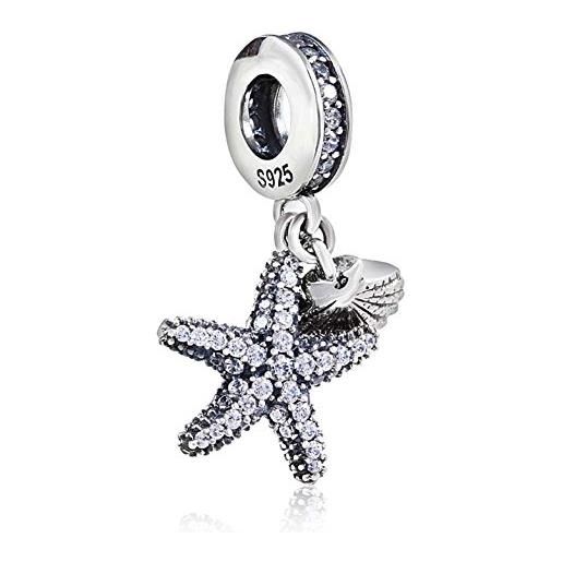 YiRong Jewelry charm a forma di stella marina, in argento sterling 925, con conchiglia, oceano e animali