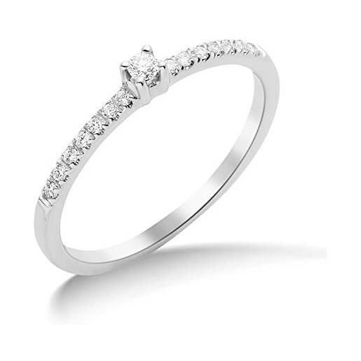 Miore gioielli da donna 0,12 carati diamante anello di fidanzamento con diamanti brillanti anello in oro bianco 18 carati / 750, oro