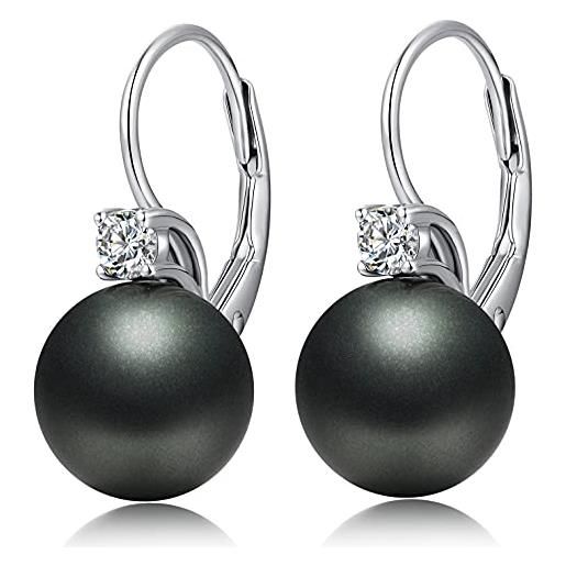 jiamiaoi orecchini di perle nere in argento sterling 925 donna orecchini con perle nera orecchini neri da donna orecchini perle pendenti orecchini donna perle nero perla 10mm