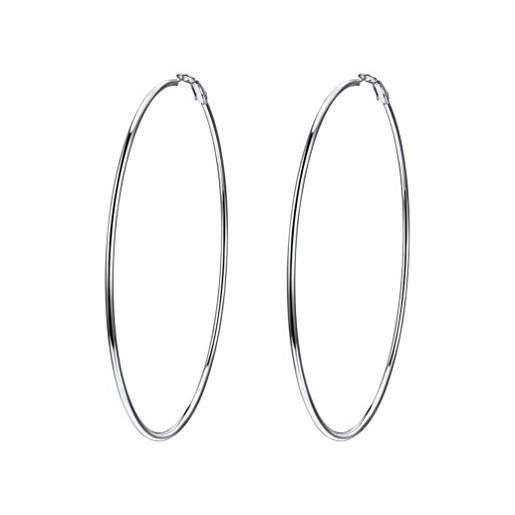PROSTEEL orecchini cerchio donna grandi sottili semplici orecchini a cerchio grandi, orecchini donna acciaio inossidabile, diametro 100 mm, argento 1 paio(confezione regalo)