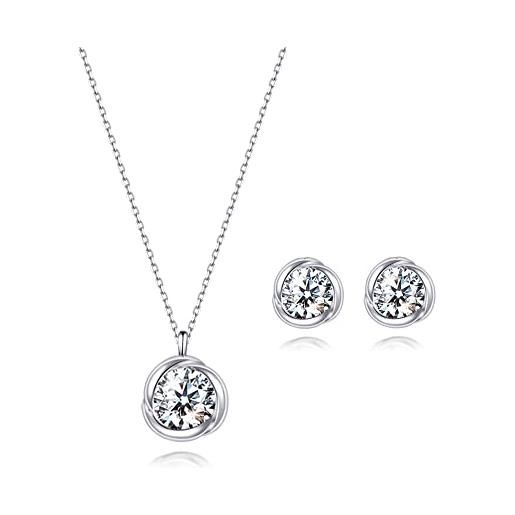 immobird parure di gioielli donna collana e orecchini rosa fiore ciondolo argento sterling 925 zircone cubique per festival regalo (argento-8mm)