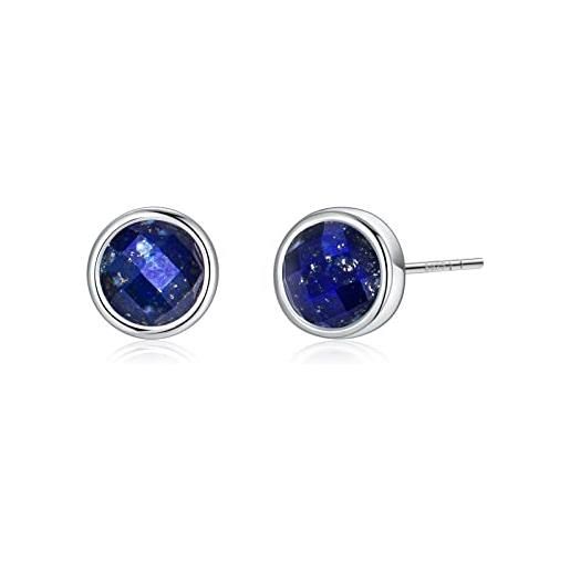 PHNIBIRD orecchini a lobo in lapislazzuli argento 925 orecchini a lobo rotondi 9 mm orecchini unisex uomo donna regalo per donne ragazze (blu)