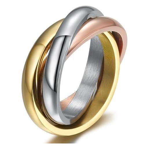 BOBIJOO JEWELRY - anello donna uomo 3 anelli intrecciati acciaio placcato oro oro pvd argento giallo rosa wedding alliance - 14 (7 us), d'oro - acciaio inossidabile 316