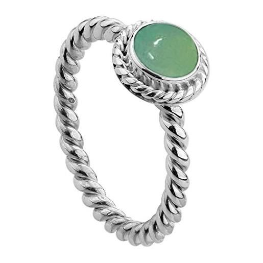 Nenalina 212999-097 - anello con preziosa agata verde, in argento sterling 925, realizzazione artigianale, da donna e argento, 56 (17.8), colore: argento, cod. 212999-097-56