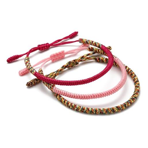 LUCKY BUDDHIST - tibetan lucky bracelets + buddhist gift!Friendship bracelets for women men teenagers adjustable size handmade with rope knots. Purple rose gold