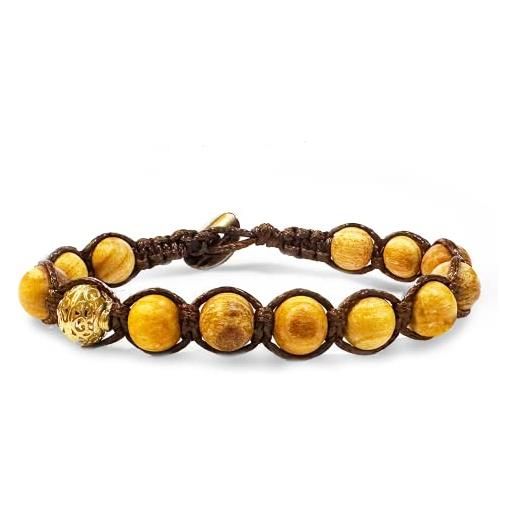 Samsara bracciale tibetano buddista - shamballa con perle in palo santo 8mm - filo in cotone cerato marrone (marrone)