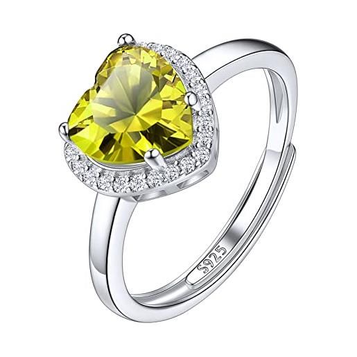 Suplight anello cuore donna regolabile anello cuore anello argento 925 donna regolabile peridoto anello pietra giallo regolabile agosto con confezione regalo