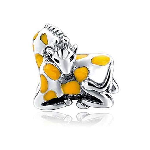 YASHUO Fashion Jewelry charm a forma di animale, per ciondoli pandora, argento smaltato, regalo di natale per lei, cane gufo regalo per donne e mamma (giraffa), argento