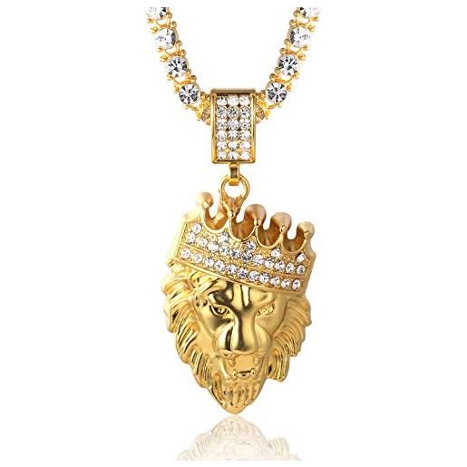 HALUKAKAH ● kings landing ● gold chain for men 18k real gold plated iced out crown lion pendant necklace, full cz lab diamonds prong set, with 5mm tennis chain 50cm, free giftbox