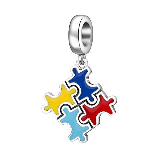 YiRong Jewelry charm variopinto in argento sterling 925 con puzzle di autismo per braccialetto pandora