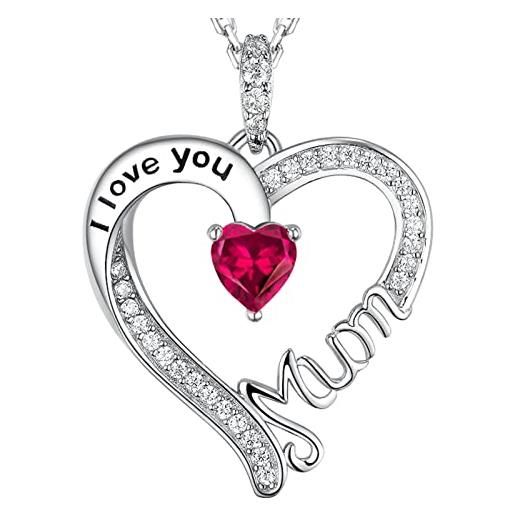 Ginomay ti voglio bene mamma gioielli donna amore cuore ciondolo gioielli con rubini regali di compleanno per la mamma luglio collana donna in argento 925