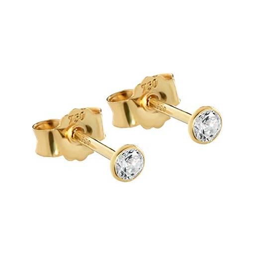 NKlaus coppia orecchini a perno 3mm oro giallo 750 orecchini oro 18 carati cristallo zircone bianco 2624