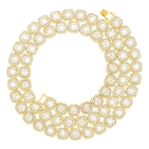 HALUKAKAH diamante catena tennis raggruppati per uomo, placcato oro reale 18k quadrato bianco diamante collana 55cm, diamanti da laboratorio, con confezione regalo gratuita