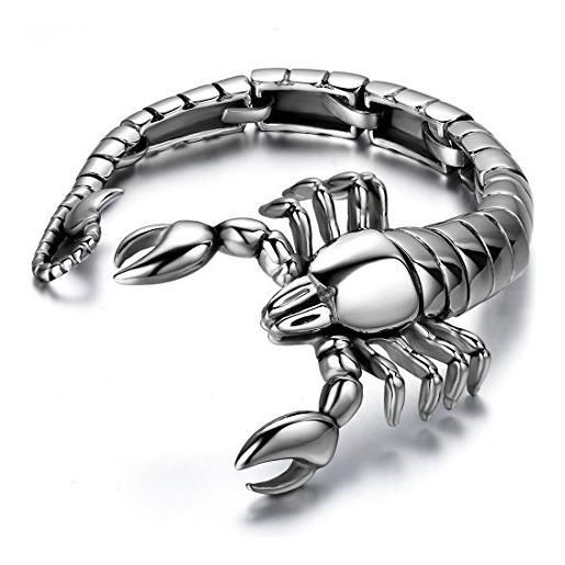 JewelryWe gioielli bracciale da uomo donna acciaio inox large scorpione braccialetto 9 pollici colore argento (con regalo borsa)