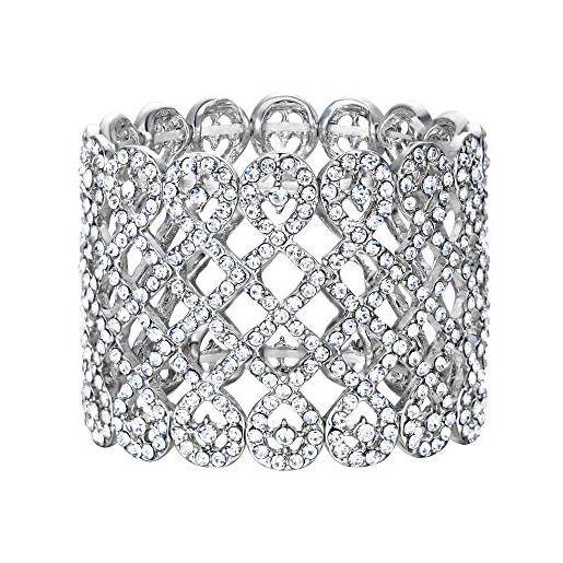 EVER FAITH braccialetto donna, cristallo austriaco art deco amore nodo largo nuziale elasticità bracciale incolore argento-fondo