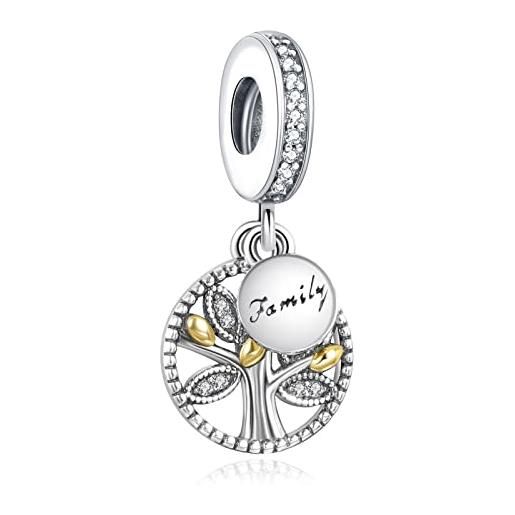Annmors charms family tree(albero della vita) bead charm donna argento ciondolo a forma di, in argento sterling 925, compatibile con braccialetti e collane europei
