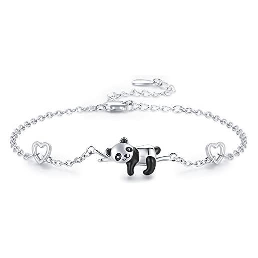 CHENGHONG bracciale panda, panda regali bracciale panda da donna in argento sterling 925 cavigliera regolabile bracciale animale, regalo gioielli per ragazze da donna panda carino