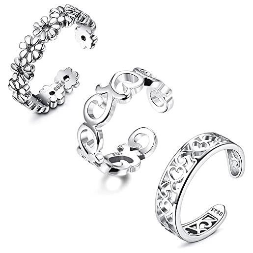LOLIAS set di anelli aperti argento sterling 925 celtico open toe ring per donna ragazze anelli cuore aperti regolabili ipoallergenici anelli con fiore a forma di coda anello piede spiaggia gioielli