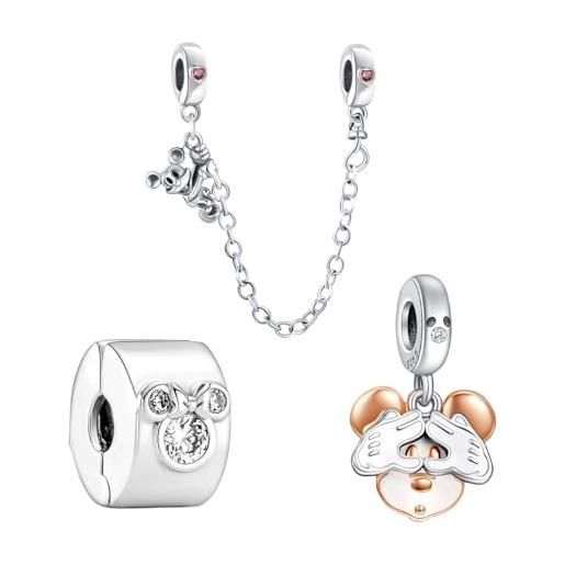 Doyafer 925 sterling silver mouse ciondolo clip charm, catena di sicurezza, adatto per bracciale ciondolo donna, regalo di compleanno per la famiglia e gli amici