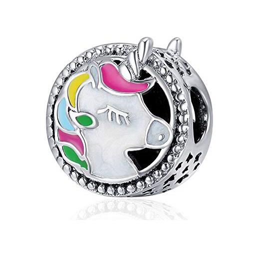 YiRong Jewelry charm a forma di unicorno, in argento sterling 925, con animale, regalo di compleanno, per braccialetti pandora