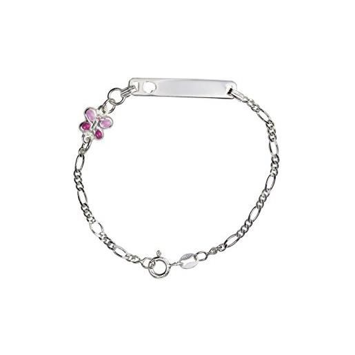 Aka Gioielli® - bracciale targhetta identificativa bambina argento 925 con farfalla smaltata rosa, idea regalo