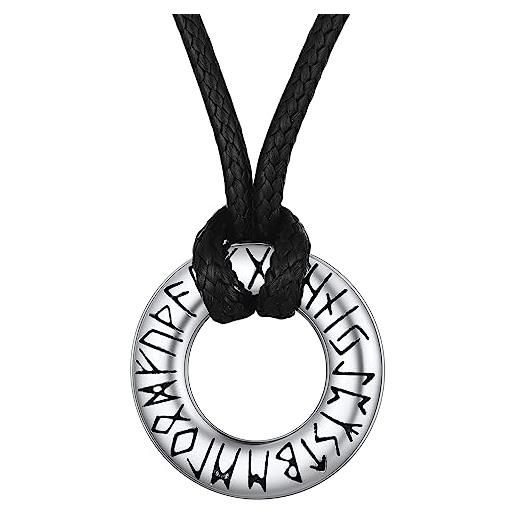 FaithHeart cerchio collana vichinga argento classica ciondolo con rune vichinghe amuleto del mito nordico collana in pelle intrecciata nodo celtico regalo compleanno per lui coppie