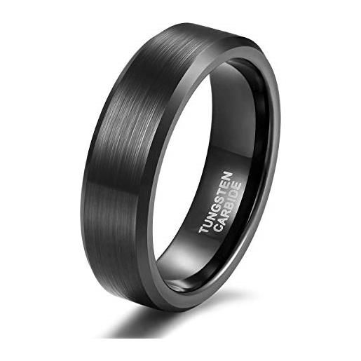 Titaniumcentral anelli di fidanzamento in carburo di tungsteno spazzolato nero anello di fidanzamento fede nuziale (nero-6mm, 53 (16.9))