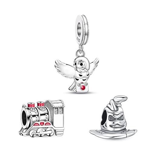 HAEPIAR harry hat potter s925 argento charm per bracciale collana argento sterling dangles confezione da 3 per donne ragazze regali
