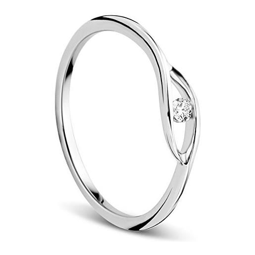 Orovi anello per donna, gioiello in oro bianco 9 kt/375 solitario in oro, anello di fidanzamento con diamante brillante 0.05 carati e oro bianco, 56 (17.8), colore: gold, cod. Or8928r56