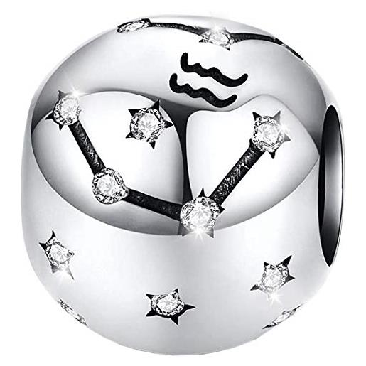 Maria Fonte bead charm segno zodiacale acquario in argento sterling 925, compatibile con le più diffuse marche di braccialetti e collane. 