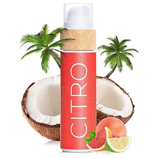 COCOSOLIS citro abbronzante con vitamina e, olio corpo abbronzante-crema solare bio oil per un'abbronzatura cioccolato-sei oli naturali per una pelle sana e radiosa, aroma di mango tropicale 110 ml