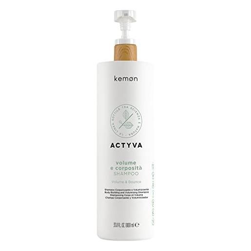 Kemon - actyva volume e corposità shampoo, shampo per capelli fini ad azione volumizzante senza siliconi - 1000 ml
