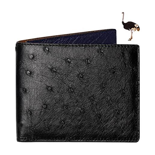 HATA portafoglio da uomo in coccodrillo fatto a mano in con carta di credito premium rfid blocco flip id wallet realizzato da vietnamita, bifold - nero blu - struzzo doppia size, classico