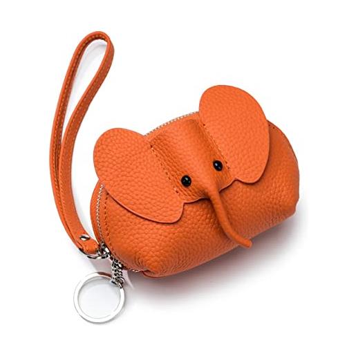 Dajingkj colore della caramella portachiavi portafoglio polso per le donne carino elephat portamonete sacchetto portachiavi in pelle rossetto trucco borsa, arancione, misura unica