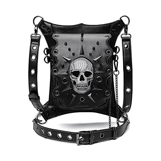 Dajingkj steampunk skull marsupio moto leg bag messenger bag gotico borsa da viaggio gamba hip holster borsa per donne uomini, nero061, moda